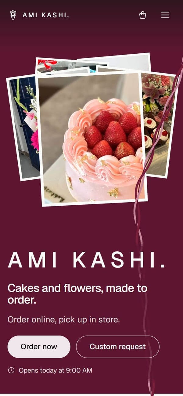 Ami Kashi on a phone, showing a strawberry cake and the order buttons
